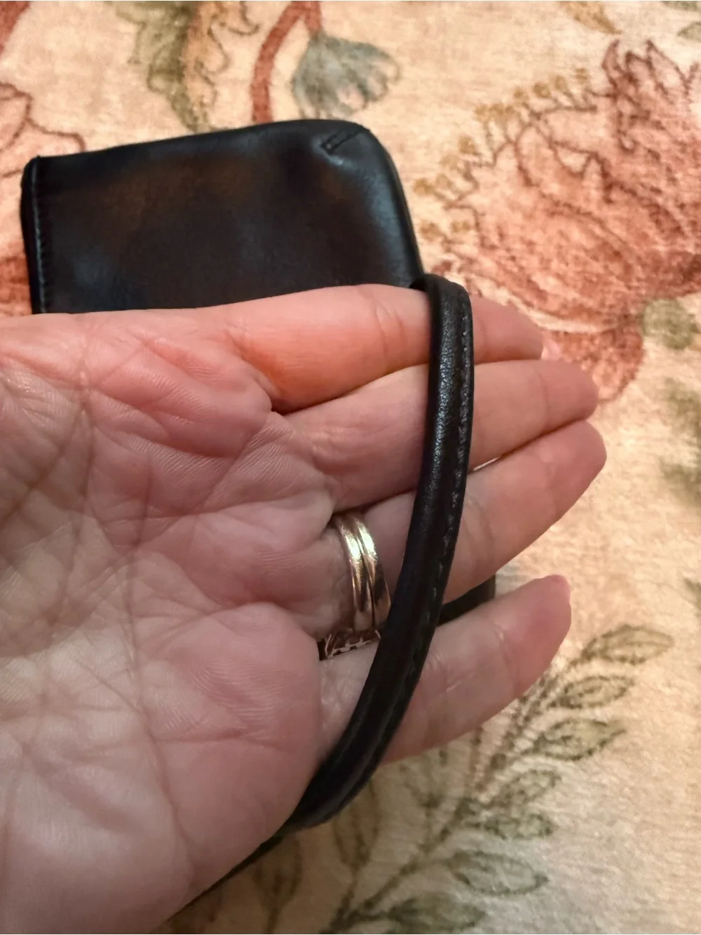 Coach Black Leather Wristlet with silver Tone Hardware